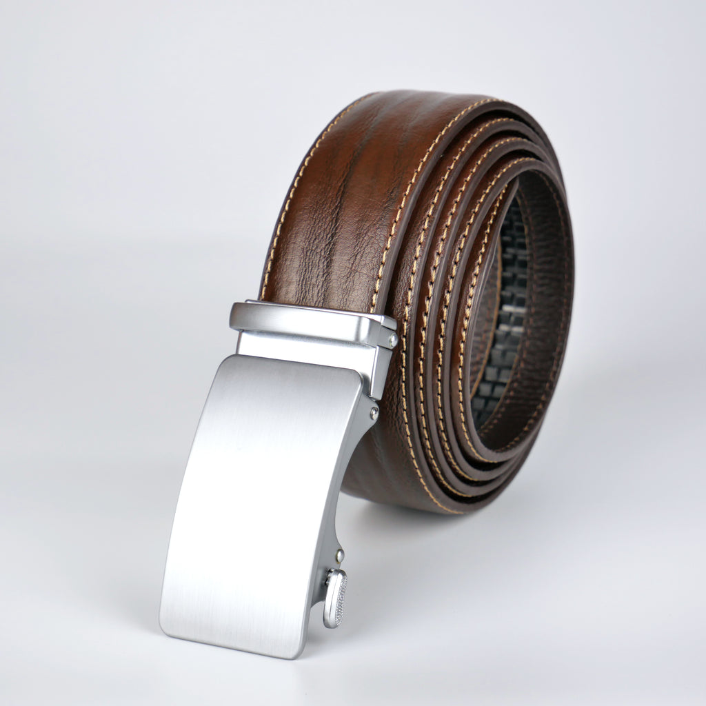 Standard brunt bälte med automatiskt silver spänne Livremmar
