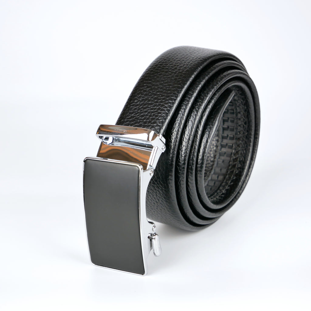 Standard svart bälte med automatiskt silver/svart spänne Livremmar