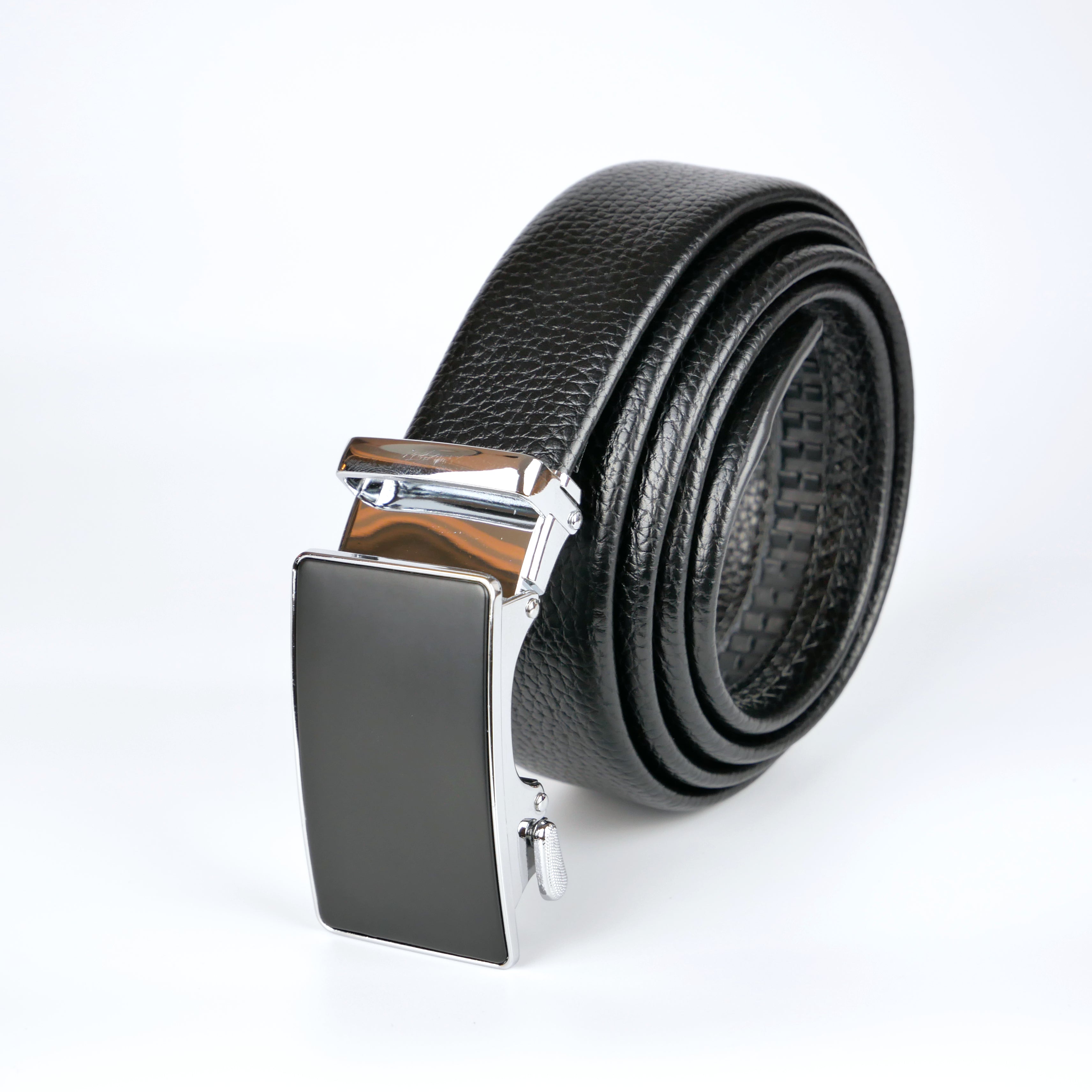 Standard svart bälte med automatiskt silver/svart spänne Livremmar