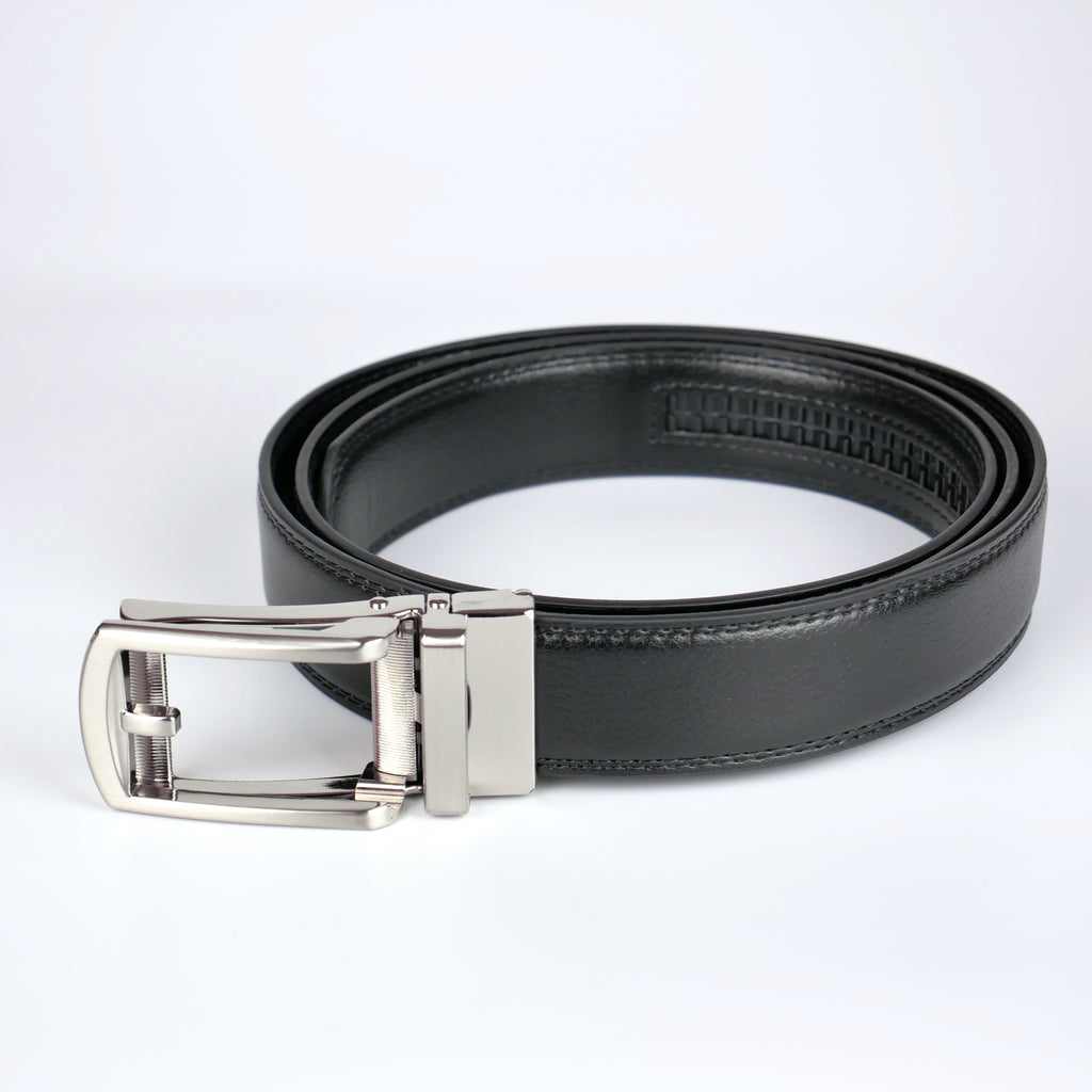 Klassiskt svart bälte med automatiskt silver spänne Livremmar