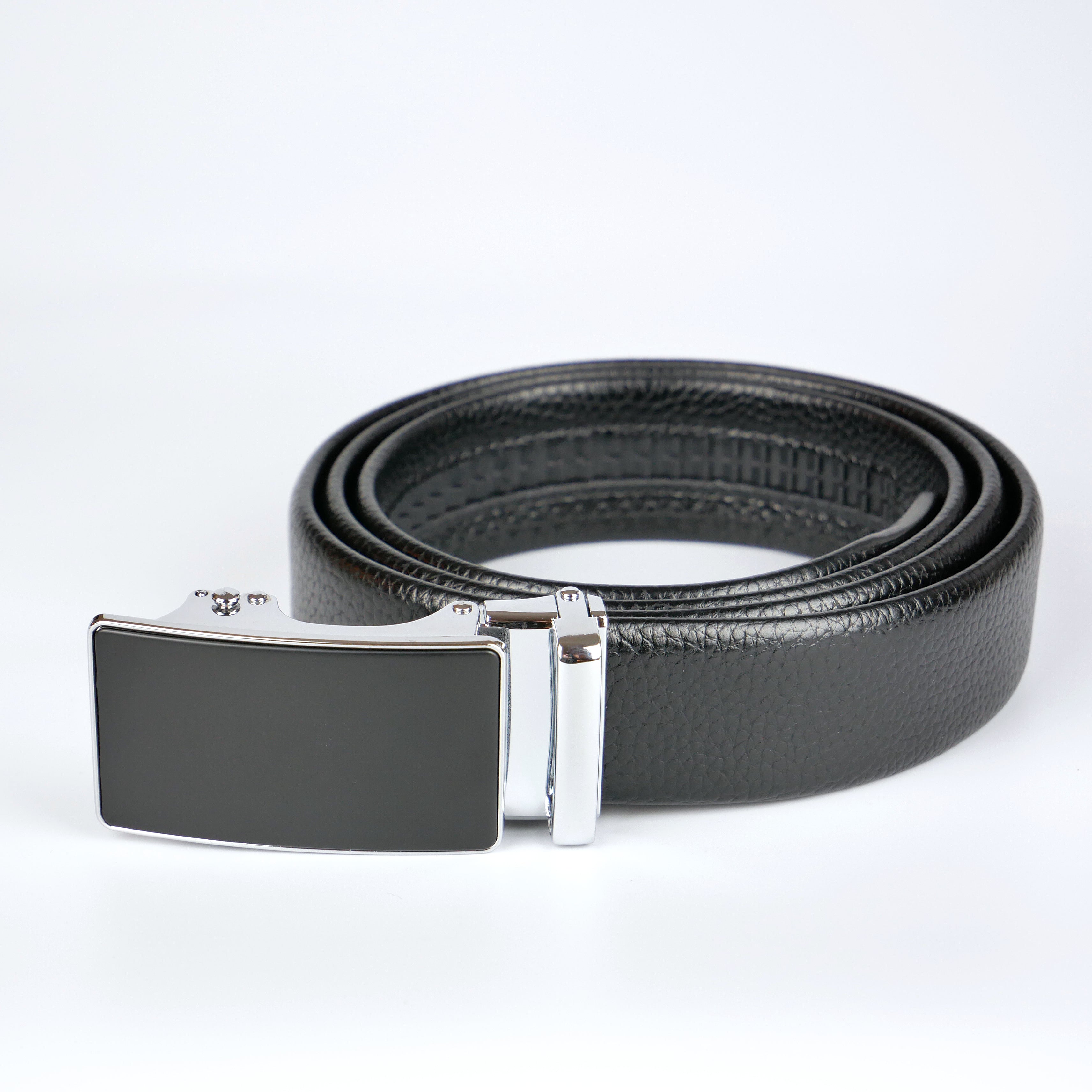 Standard svart bälte med automatiskt silver/svart spänne Livremmar