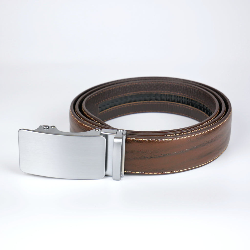 Standard brunt bälte med automatiskt silver spänne Livremmar